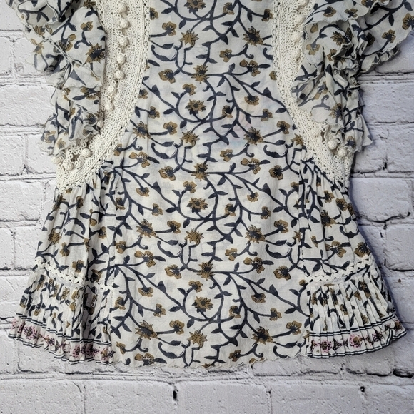 Sea New York Khloe Crema Print Crochet Accent Cotton Blend Blouse Size XS/S? - Picture 3 of 10